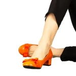 Дамски обувки с ток оранжеви от еко кожа Turni