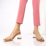 Дамски чехли с ток  бежови от еко кожа  Ranya