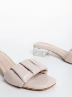 Дамски чехли с ток  бежови от еко кожа  Blaire