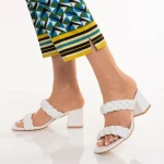 Дамски чехли с ток  бели  от еко кожа  Mylah