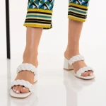 Дамски чехли с ток  бели  от еко кожа  Mylah