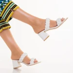 Дамски чехли с ток  бели  от еко кожа  Mylah