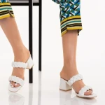 Дамски чехли с ток  бели  от еко кожа  Mylah