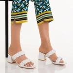 Дамски чехли с ток  бели  от еко кожа  Mylah