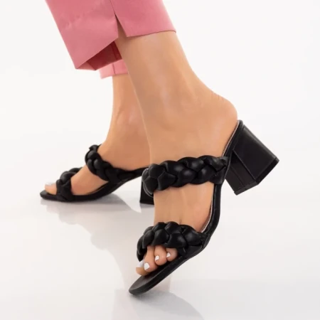 Дамски чехли с ток  черни от еко кожа  Mylah