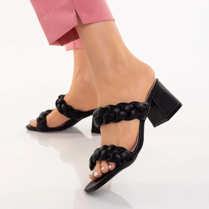 Дамски чехли с ток  черни от еко кожа  Mylah