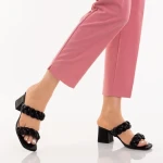 Дамски чехли с ток  черни от еко кожа  Mylah