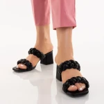 Дамски чехли с ток  черни от еко кожа  Mylah