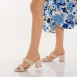 Дамски чехли с ток  бежови от еко кожа  Mylah