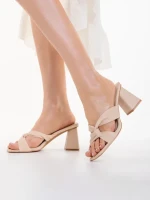 Дамски чехли с ток  бежови от еко кожа  Zoelle