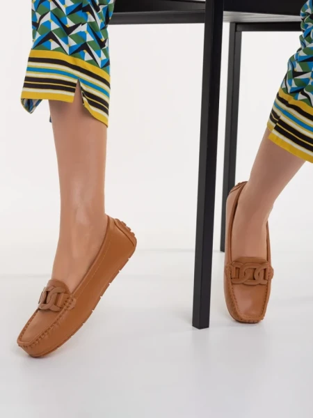 Дамски мокасини камел от еко кожа  Addison