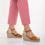 Дамски сандали камел от текстилен материал  Eligma