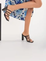 Дамски чехли с ток  черни от еко кожа  Melina