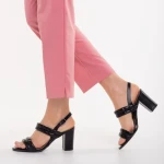 Дамски сандали с ток  черни  от еко кожа  Nicolle