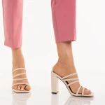 Дамски чехли с ток  бежови от еко кожа  Melina