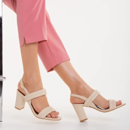 Дамски сандали с ток  бежови от еко кожа   Nicolle