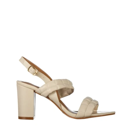 Дамски сандали с ток  бежови от еко кожа   Nicolle