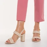 Дамски сандали с ток  бежови от еко кожа   Nicolle