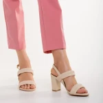 Дамски сандали с ток  бежови от еко кожа   Nicolle