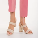 Дамски сандали с ток  бежови от еко кожа   Nicolle