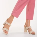 Дамски сандали с ток  бежови от еко кожа   Nicolle