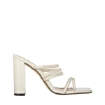 Дамски чехли с ток  бели  от еко кожа  Melina