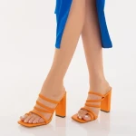 Дамски чехли с ток  оранжеви  от еко кожа  Melina