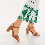 Дамски сандали с ток  камел от еко кожа  Eufrasia