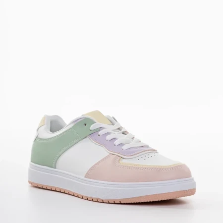 Дамски спортни обувки  розови със зелено от еко кожа  Zhuri