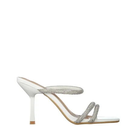 Дамски чехли с ток  бели от еко кожа  Selene