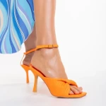 Дамски сандали с ток оранжеви от еко кожа  Zuleika