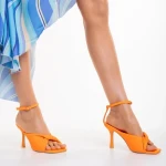 Дамски сандали с ток оранжеви от еко кожа  Zuleika