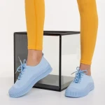 Дамски обувки сини от текстилен материал Stere