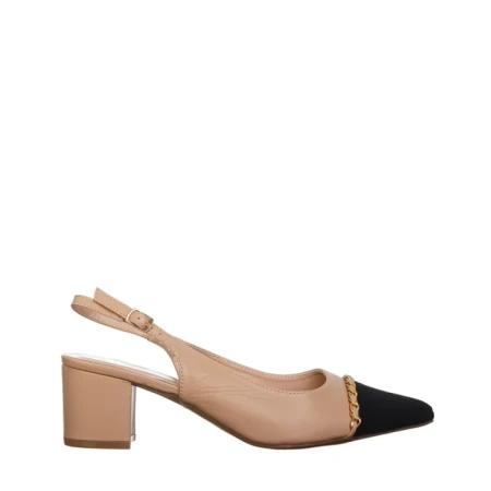 Дамски обувки с ток бежови с черно от еко кожа Felicity