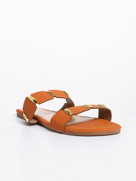 Дамски чехли  камел от текстилен материал Ivanna