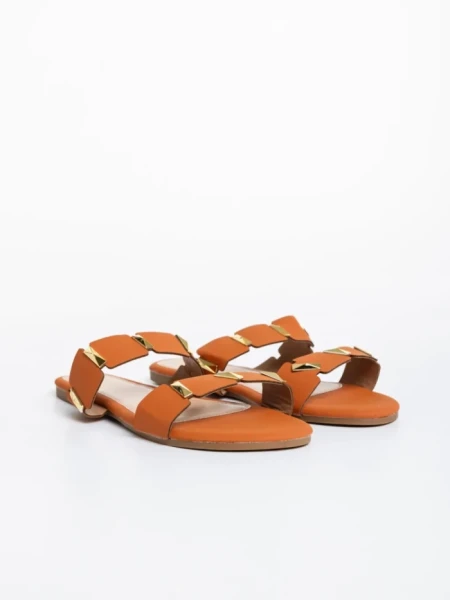 Дамски чехли  камел от текстилен материал Ivanna