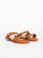 Дамски чехли  камел от текстилен материал Ivanna