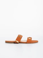 Дамски чехли  камел от текстилен материал Ivanna