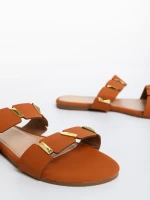 Дамски чехли  камел от текстилен материал Ivanna