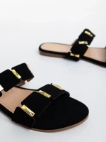 Дамски чехли черни  от текстилен материал Ivanna