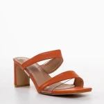 Дамски чехли с ток  оранжеви от еко кожа  Cameron