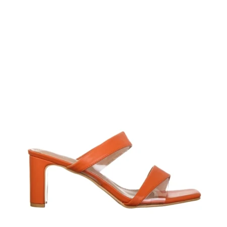 Дамски чехли с ток  оранжеви от еко кожа  Cameron