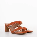 Дамски чехли с ток  оранжеви от еко кожа  Cameron