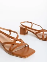 Дамски сандали с ток камел  от еко кожа  Maisie