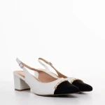 Дамски обувки с ток бели с черно от еко кожа  Felicity