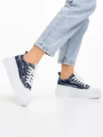 Дамски кецове тъмно сини от текстилен материал  Jeremiah