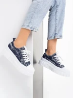 Дамски кецове тъмно сини от текстилен материал  Jeremiah