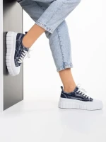 Дамски кецове тъмно сини от текстилен материал  Jeremiah