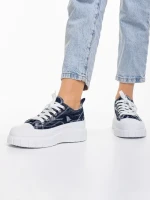 Дамски кецове тъмно сини от текстилен материал  Jeremiah