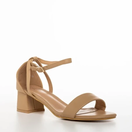 Дамски сандали с ток  бежови  от еко кожа  Aries